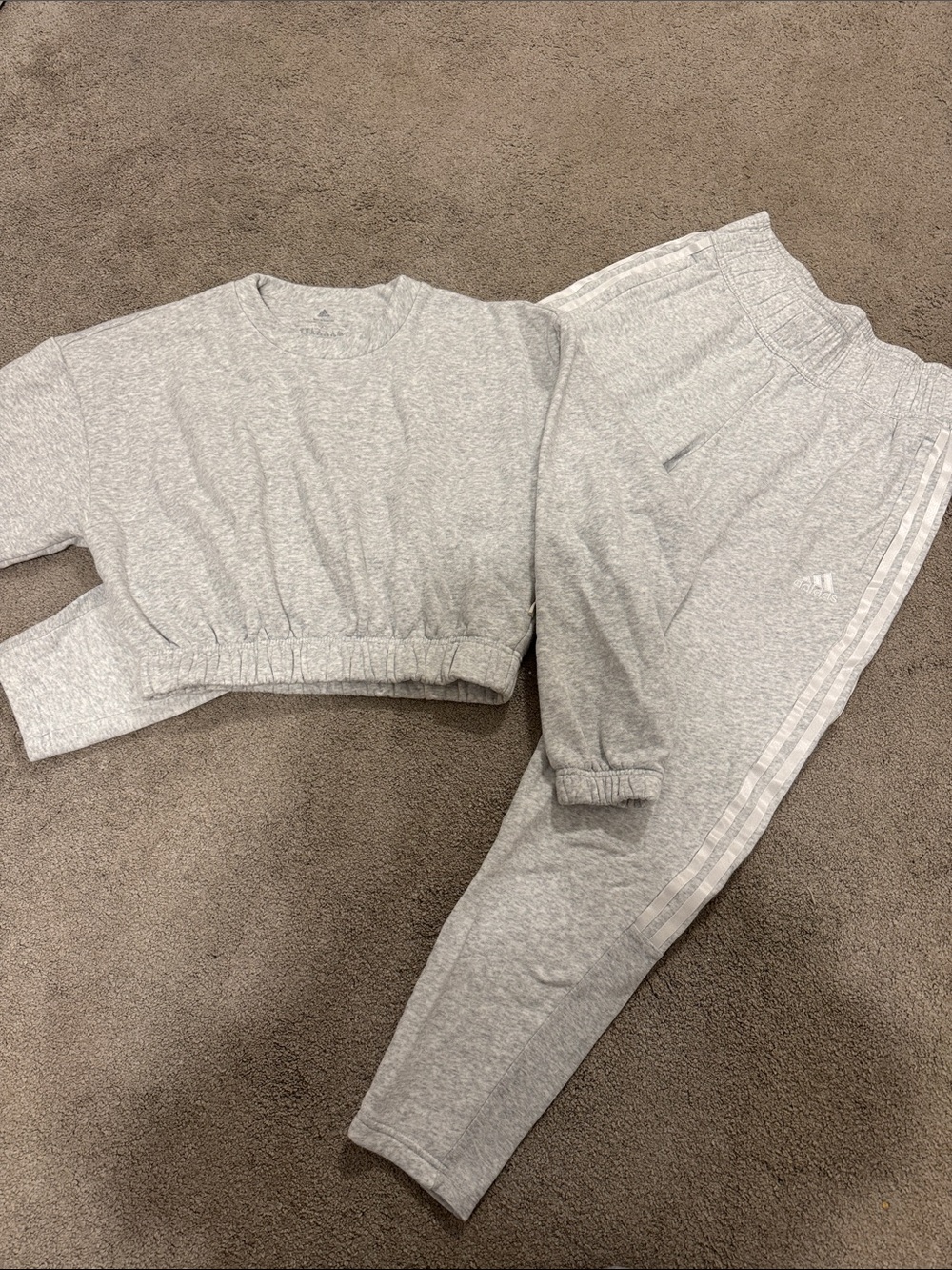 adidas Gray Heather Cropped Sweatshirt and Jogger Set